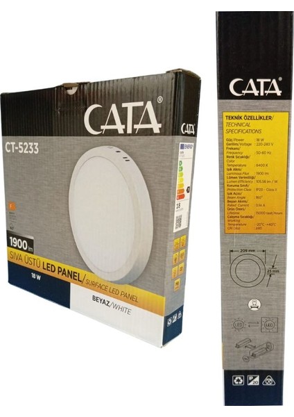 18W Sıva Üstü Yuvarlak LED Panel Armatür CT-5233 - Beyaz Işık fırsatları