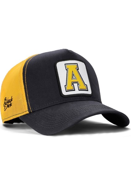 A Harf Logolu Koyu Antrasit-Sarı Trucker Şapka