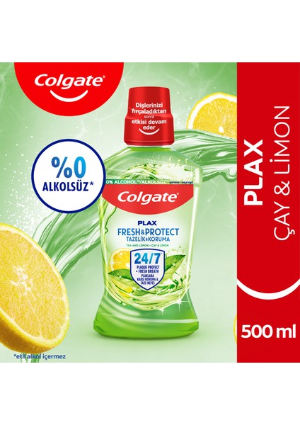 Plax Çay ve Limon Plağa Karşı Alkolsüz Ağız Bakım Suyu 500 ml