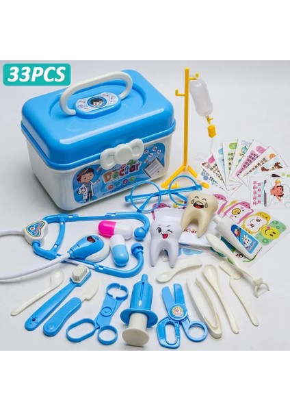 Doktor Set Çocuklar Için Set Girl Girls Rol Yapma Oyunları Hastane Aksesuar Tıbbi Kit Hemşire Araçlar Çocuklar Için Tag Toys Hediye Renk: 33PCS Mavi (Yurt Dışından)