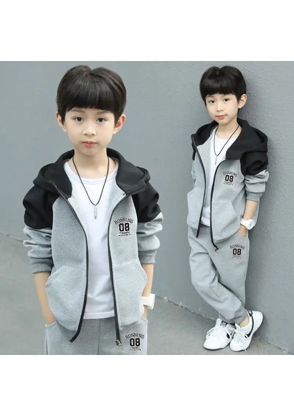 Çocuklar Sonbahar Ilkbahar 2pcs Hoodie Pantolon Spor Takımları 2-14 Yaşlarında Erkekler Sıradan Kıyler Takipleri Çocuk Giyim Setleri Renk: Gri/çocuk Boyutu: 110 (Yurt Dışından)