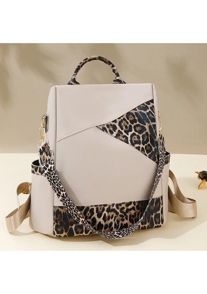 Üst Düzey Duygu 1 Adet Leopar Baskı Kontrast Renkli Kadınlar Sırt Çantası Büyük Kapasite Seyahat Çantası Işe Gidiş Sırt Çantası Trend Cascolor: Fildişi (Yurt Dışından)
