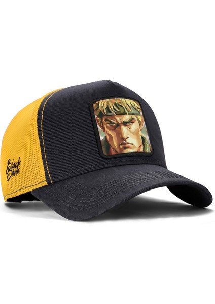 Fighter Logolu Koyu Antrasit - Sarı Trucker Şapka