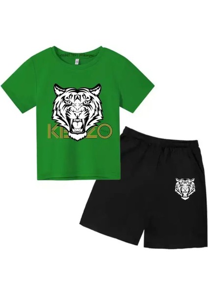 2-13 Yıl Erkek Kızlar Moda Çocuk Kıyleri Kısa Setler Grils Kıyleri Kaplan Kafa Baskı Setleri Hediye Kıyleri Renk: 2/çocuk Boyutu: 100 (85-95CM) (Yurt Dışından)