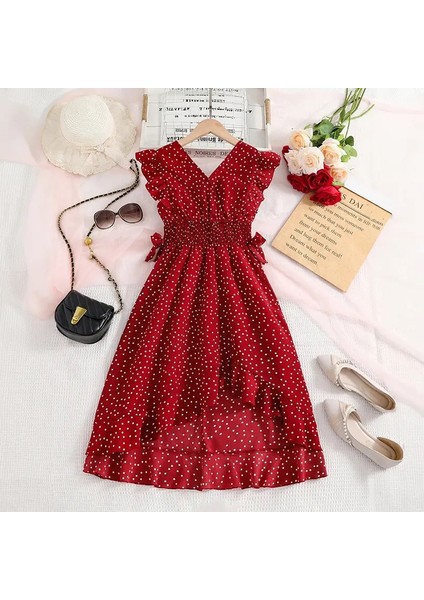 Kız Elbise Yaz Yeni Kırmızı Klasik Retro Nokta Tatil Tatil Günlük Günlük Doğum Günü Partisi Moda 8-12YS Çocuk Kıy Renk: CF1246 Kırmızı/çocuk Boyutu: 11-12Y (Yurt Dışından)