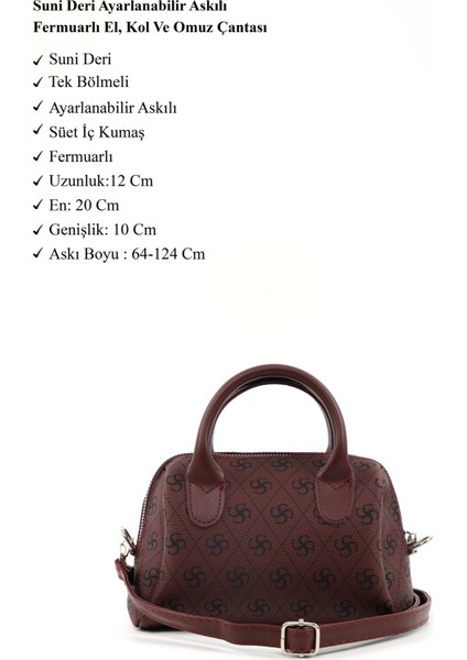 Monogram Baskılı Bordo SHK184 Suni Deri ,fermuarlı Tek Bölmeli ,askılı El, Kol ve Omuz Çantası modelleri