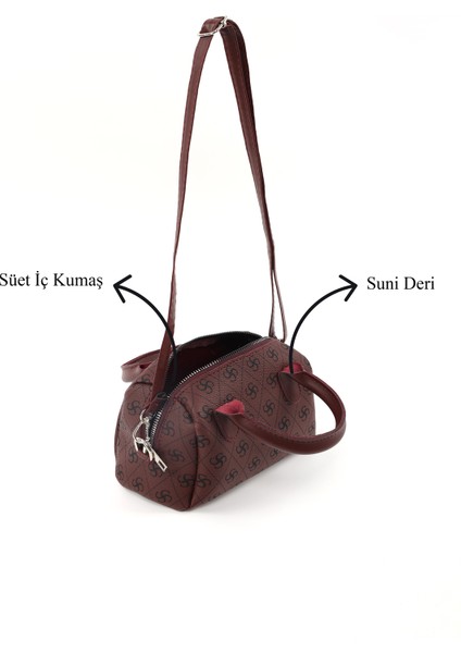 Monogram Baskılı Bordo SHK184 Suni Deri ,fermuarlı Tek Bölmeli ,askılı El, Kol ve Omuz Çantası indirimleri