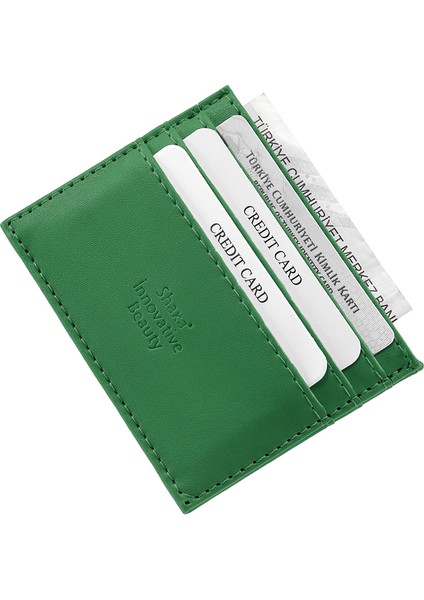 Çimen Yeşili SHK68 Unisex Suni Deri Süper Ince Model Kağıt Para Bölmeli Kredi Kartı ve Kartvizitlik Kartlık Cüzdan