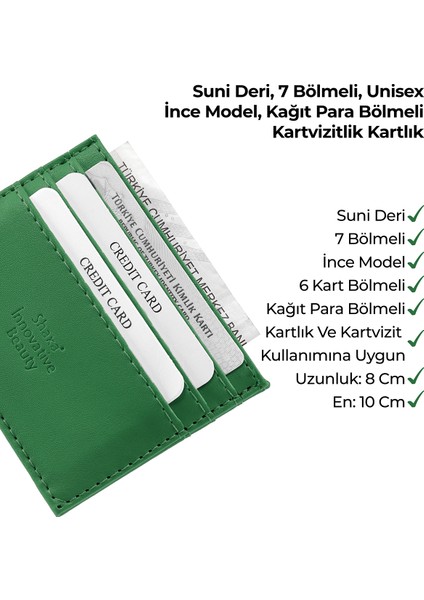 Çimen Yeşili SHK68 Unisex Suni Deri Süper Ince Model Kağıt Para Bölmeli Kredi Kartı ve Kartvizitlik Kartlık Cüzdan