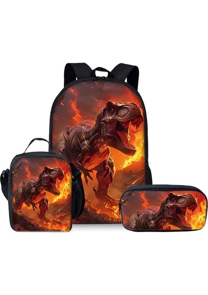 Dinozor Üç Parça Set Sırt Çantası+Öğle Yemeği Çantası+Erkek Çocuklar Için Kalem Kılıfı (Yurt Dışından)