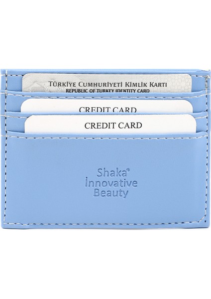 Mavi SHK68 Unisex Suni Deri Süper Ince Model Kağıt Para Bölmeli Kredi Kartı ve Kartvizitlik Kartlık Cüzdan