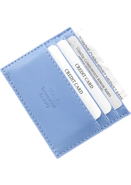 Mavi SHK68 Unisex Suni Deri Süper Ince Model Kağıt Para Bölmeli Kredi Kartı ve Kartvizitlik Kartlık Cüzdan