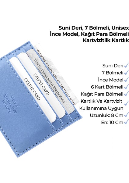 Mavi SHK68 Unisex Suni Deri Süper Ince Model Kağıt Para Bölmeli Kredi Kartı ve Kartvizitlik Kartlık Cüzdan
