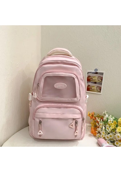 Şeffaf Katman Sırt Çantası Çoklu Cepler Fermuarlı Dış Çanta Büyük Kapasiteli Işe Gidip Gelebilir Kavisli Omuz Kayışı Okul Rengi: Pembe (Yurt Dışından)