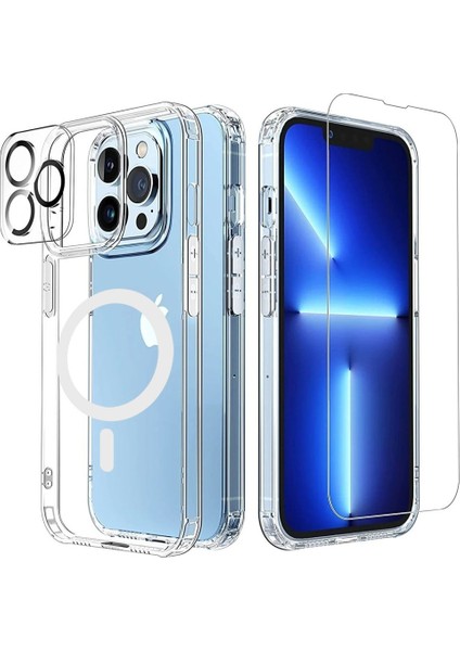 Apple Iphone 14 Pro Max Şeffaf Mika Magsafe Kılıf + Premium Esd Ekran Koruyucu + Kamera Koruyucu Siyah