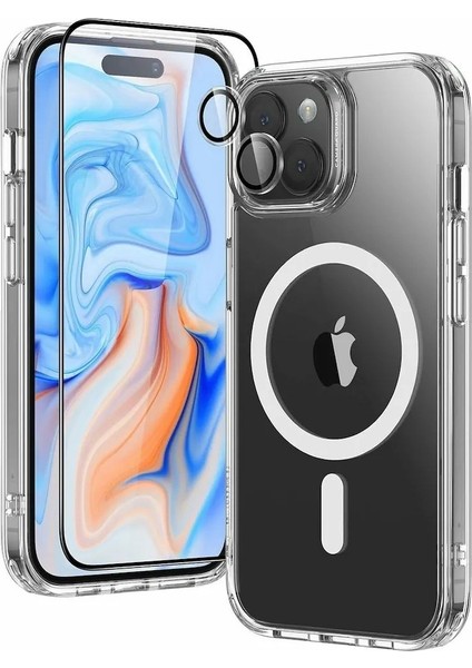 Apple Iphone 13 Şeffaf Mika Magsafe Kılıf + Premium Esd Ekran Koruyucu + Kamera Koruyucu Siyah