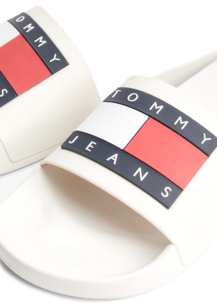 TOMMY JEANS POOL SLIDE ES Ekru Erkek Terlik modelleri