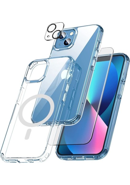 Apple Iphone 14 Şeffaf Mika Magsafe Kılıf + Premium Esd Ekran Koruyucu + Kamera Koruyucu Siyah