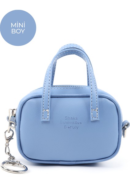 Mavi SHK210 Suni Deri Tek Bölmeli Fermuarlı El Çantası ve Charm Çanta Aksesuarı