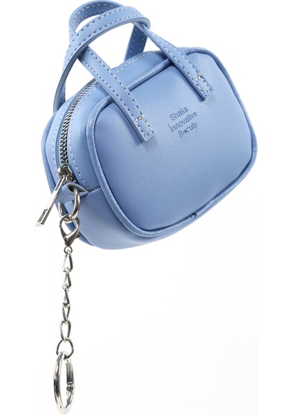 Mavi SHK210 Suni Deri Tek Bölmeli Fermuarlı El Çantası ve Charm Çanta Aksesuarı
