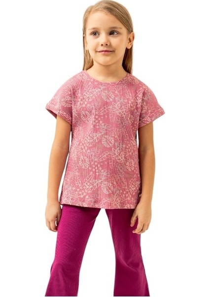 Çiçek Baskılı Tshırt Fuşya