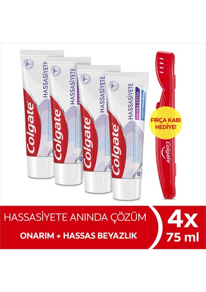 Hassasiyete Anında Çözüm Onarım ve Hassas Beyazlık Diş Macunu 75 ml x 4 Adet + Fırça Kabı