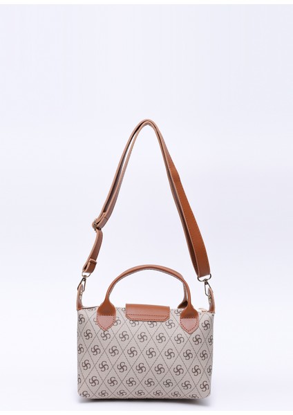 Monogram Baskılı Vizon SHK135 Suni Deri, Tek Bölmeli, Çift Askılı El, Kol ve Çapraz Omuz Çantası fırsatları