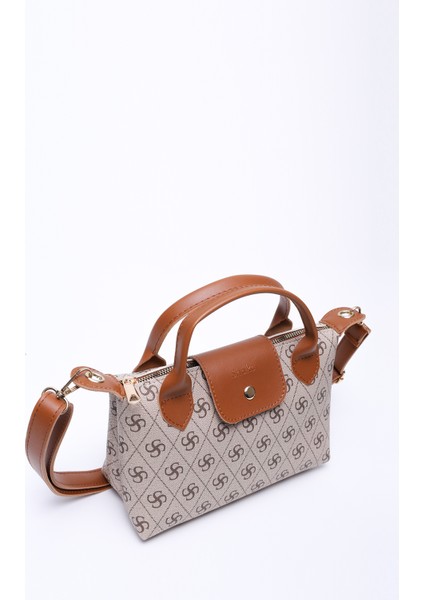 Monogram Baskılı Vizon SHK135 Suni Deri, Tek Bölmeli, Çift Askılı El, Kol ve Çapraz Omuz Çantası indirimleri