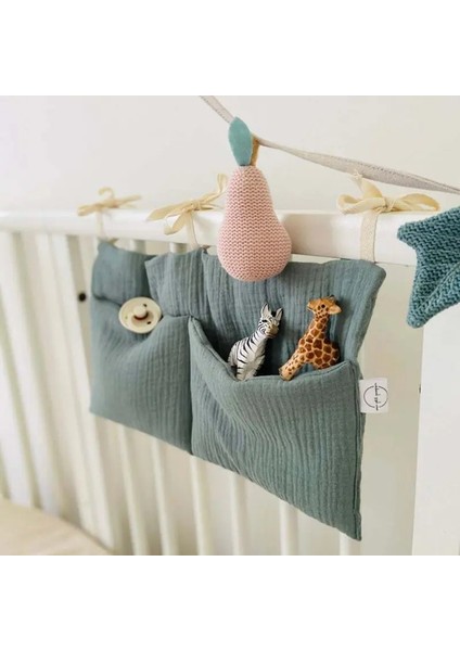 Bebek Beşik Organizatör Karyolası Caddy Yatak Depolama Çantası 2 Cep Başucu Asılı Bebek Bezi Kreş Oyuncakları Çanta Çocuk Bezi Renk: Sadece Çanta/beden: 39CMX20CM (Yurt Dışından)
