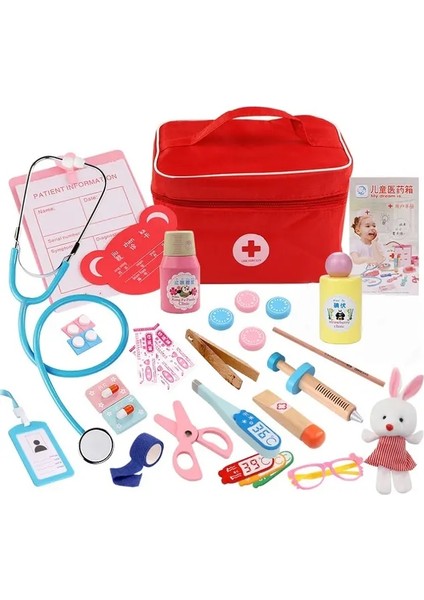 Çocuklar Için Doktor Oyuncakları Çocuk Seti Ahşap Pretend Oyun Oyunları Kızlar Erkekler Kırmızı Tıbbi Diş Hekimi Tıp Kutusu Kumaş Torbalar Renk: 23 Pcs B (Yurt Dışından)