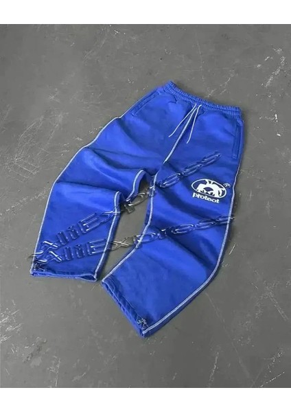 Capri Alevlenmiş Pantolon Swearpants Erkek Pantolon Retro Erkek Y2K Hiphop 3D Baskılı Basklı Elastik Bel Sıradan Joggers Kadın Pantolon Moto Renk: CK1045/BOYUT: M (Yurt Dışından)