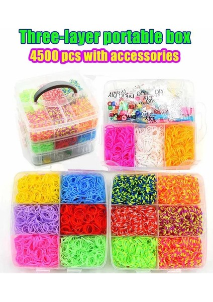 Yaratıcı Renkli Tezgah Bantları Set Bileklik Yapmak Kit Dıy Lastik Bant Dokuma Bilezikler Zanaat Oyuncakları Için Doğum Günü Hediyesi: 4500PCS 3 Katmanlar Kutusu (Yurt Dışından)
