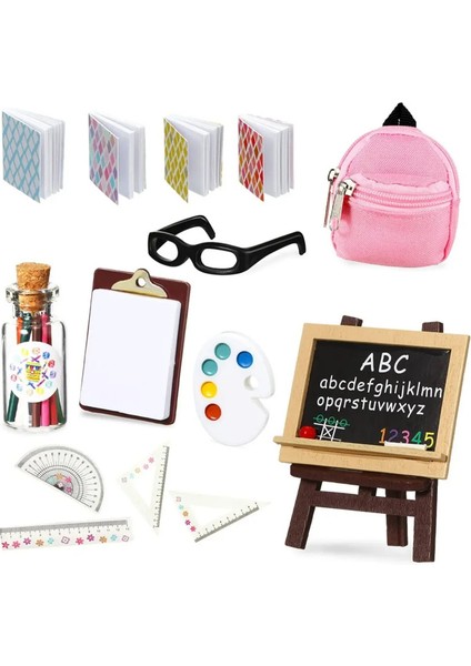 14PCS Dollhouse Mini Kampüs Kırtasiye Seti Bjd Doll Canvas Schoolbag Simülasyon Öğrenme Malzemeleri Dollhouse Playcolor Için Mükemmel Set: 14 Pcs (Yurt Dışından)