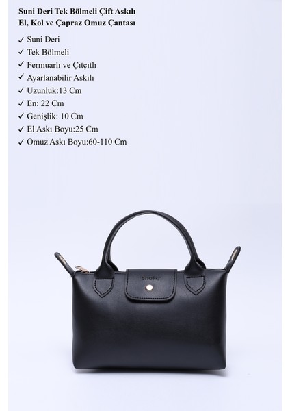 Siyah SHK135 Suni Deri, Tek Bölmeli, Çift Askılı El, Kol ve Çapraz Omuz Çantası modelleri