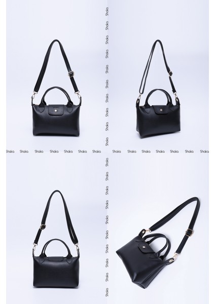Siyah SHK135 Suni Deri, Tek Bölmeli, Çift Askılı El, Kol ve Çapraz Omuz Çantası