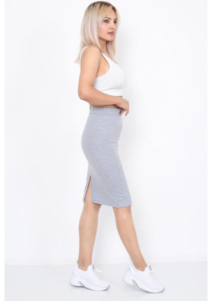 Lupinn Moda Kadın Gri Yüksek Bel Düz Midi Kalem Etek - Esnek Rahat Fit Model fiyatları