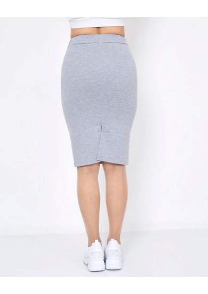 Lupinn Moda Kadın Gri Yüksek Bel Düz Midi Kalem Etek - Esnek Rahat Fit Model fırsatları