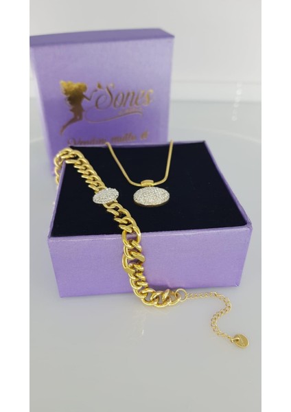 Kolye Bileklik Gold Çelik Takı Seti 307 fiyatları