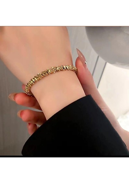 Işıltılı Gold Çelik Takı Seti 347 Kolye Ayarlanabilir Bileklik Küpe Tasarım Kararmaz Antialerjik fırsatları