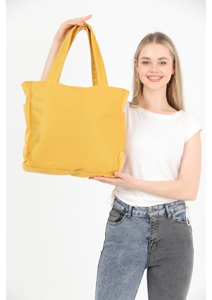 Hardal U25 Kanvas Kumaş, 3 Bölmeli, Fermuarlı, Yan Cep Detaylı ,askılı ,el, Kol ve Omuz Çantası