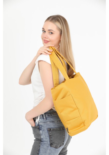 Hardal U25 Kanvas Kumaş, 3 Bölmeli, Fermuarlı, Yan Cep Detaylı ,askılı ,el, Kol ve Omuz Çantası