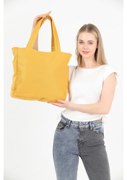 Hardal U25 Kanvas Kumaş, 3 Bölmeli, Fermuarlı, Yan Cep Detaylı ,askılı ,el, Kol ve Omuz Çantası