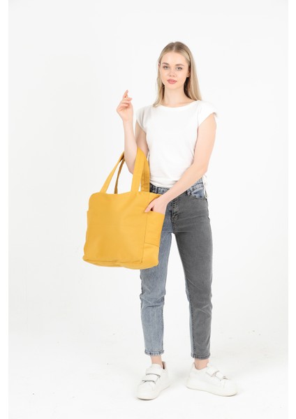 Hardal U25 Kanvas Kumaş, 3 Bölmeli, Fermuarlı, Yan Cep Detaylı ,askılı ,el, Kol ve Omuz Çantası