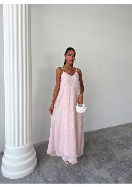 Rengastyle Kadın Göğüs Halka Detay Askılı Keten Elbise