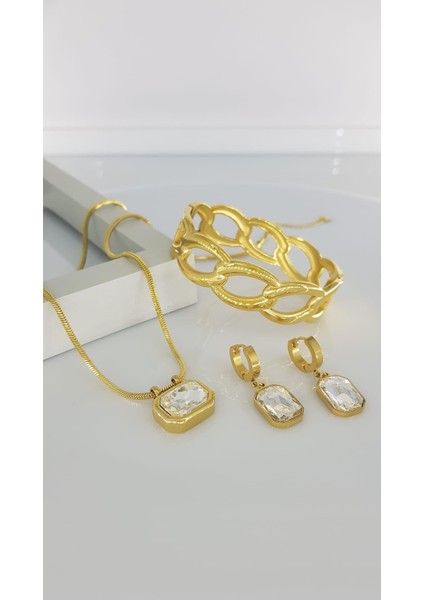 Büyüktaş Çelik Takı Seti 314 kararmaz solmas günlük kullanıma uygun kolye küpe bileklik kombini