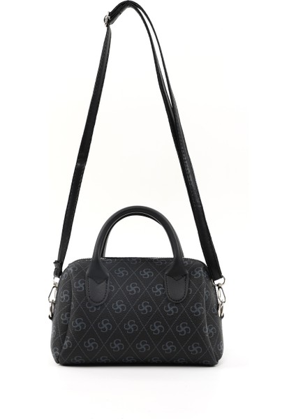 Monogram Baskılı Siyah SHK184 Suni Deri ,fermuarlı Tek Bölmeli ,askılı El, Kol ve Omuz Çantası