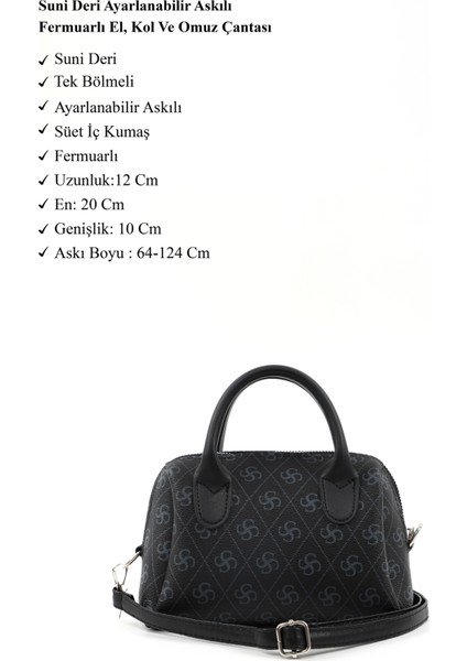 Monogram Baskılı Siyah SHK184 Suni Deri ,fermuarlı Tek Bölmeli ,askılı El, Kol ve Omuz Çantası modelleri