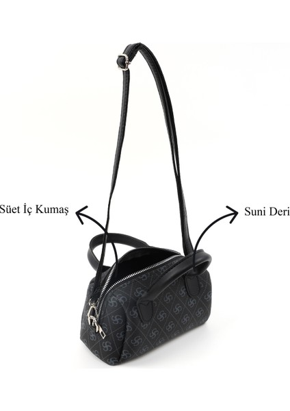Monogram Baskılı Siyah SHK184 Suni Deri ,fermuarlı Tek Bölmeli ,askılı El, Kol ve Omuz Çantası indirimleri