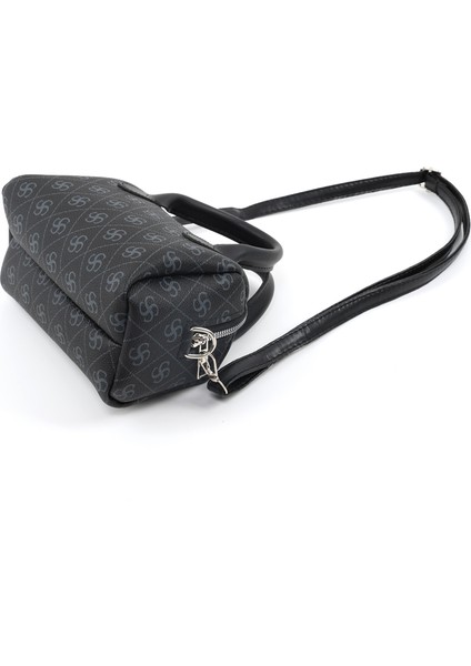 Monogram Baskılı Siyah SHK184 Suni Deri ,fermuarlı Tek Bölmeli ,askılı El, Kol ve Omuz Çantası