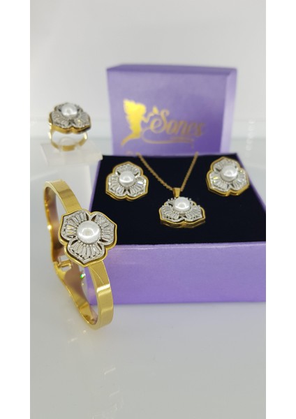İnci Pırıltısı 4'Lü Kolye Küpe Yüzük ve Kelepçe Çelik Takı seti SNS13 Özel Anlar Hediye kararmaz fiyatları